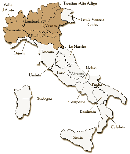 mapa italských vinařských oblastí